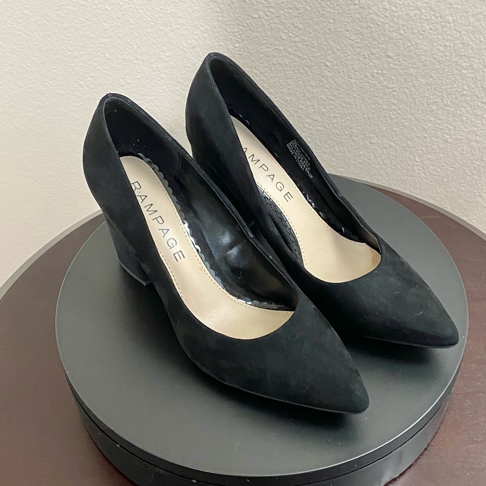 RAMPAGE | Vintage Faux Suede Black Block Pumps Sz 7.5